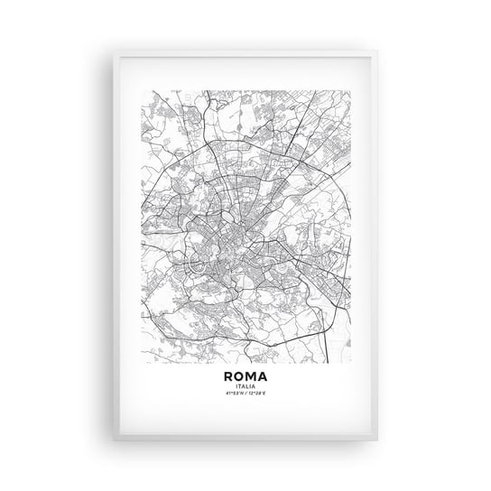 Obraz - Plakat - Rzymski krąg - 61x91cm - Miasto Mapa Miasta Rzym - Foto Plakaty na ścianę w ramie białej - Plakat do Salonu Sypialni ARTTOR ARTTOR