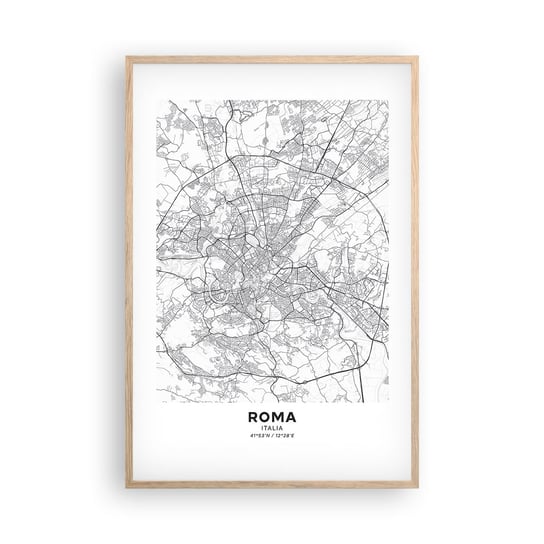 Obraz - Plakat - Rzymski krąg - 61x91cm - Miasto Mapa Miasta Rzym - Foto Plakaty na ścianę w ramie jasny dąb - Plakat do Salonu Sypialni ARTTOR ARTTOR
