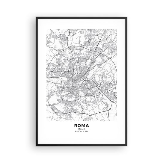 Obraz - Plakat - Rzymski krąg - 70x100cm - Miasto Mapa Miasta Rzym - Foto Plakaty w ramie koloru czarnego do Salonu Sypialni ARTTOR ARTTOR