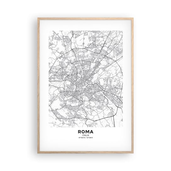 Obraz - Plakat - Rzymski krąg - 70x100cm - Miasto Mapa Miasta Rzym - Foto Plakaty w ramie koloru jasny dąb do Salonu Sypialni ARTTOR ARTTOR
