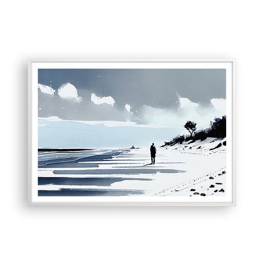 Obraz - Plakat - Sam na sam - 100x70cm - Pejzaż Plaża Sztuka - Foto Plakaty w ramie koloru białego do Salonu Sypialni ARTTOR ARTTOR