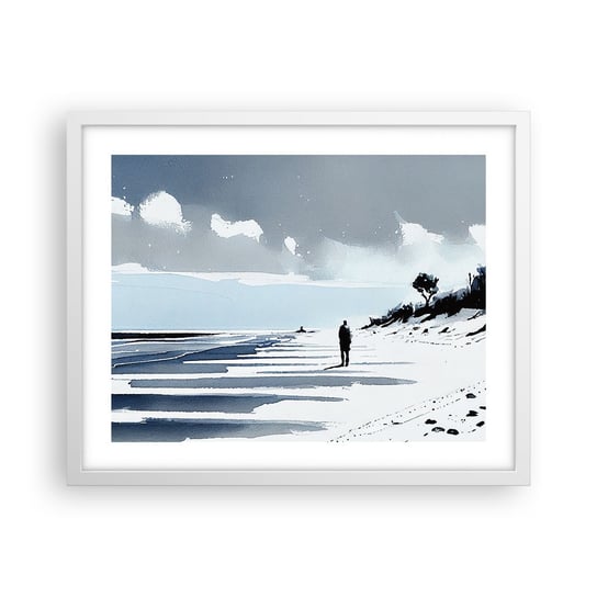 Obraz - Plakat - Sam na sam - 50x40cm - Pejzaż Plaża Sztuka - Foto Plakaty w ramie koloru białego do Salonu Sypialni ARTTOR ARTTOR