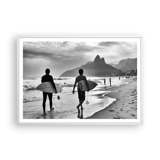 Obraz - Plakat - Samba na jedną falę - 100x70cm - Surfer Brazylia Morze - Foto Plakaty w ramie koloru białego do Salonu Sypialni ARTTOR ARTTOR