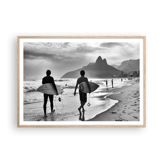 Obraz - Plakat - Samba na jedną falę - 100x70cm - Surfer Brazylia Morze - Foto Plakaty w ramie koloru jasny dąb do Salonu Sypialni ARTTOR ARTTOR