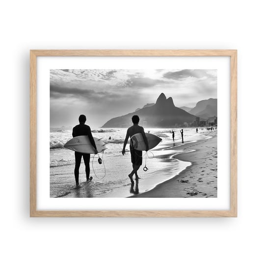 Obraz - Plakat - Samba na jedną falę - 50x40cm - Surfer Brazylia Morze - Foto Plakaty w ramie koloru jasny dąb do Salonu Sypialni ARTTOR ARTTOR