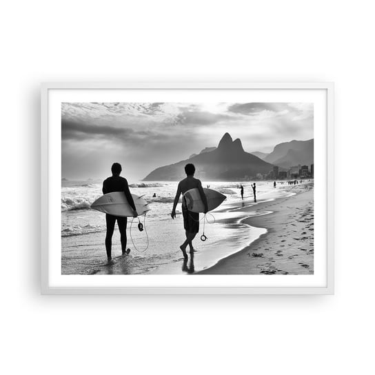 Obraz - Plakat - Samba na jedną falę - 70x50cm - Surfer Brazylia Morze - Nowoczesny modny obraz Plakat rama biała ARTTOR ARTTOR