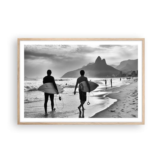 Obraz - Plakat - Samba na jedną falę - 91x61cm - Surfer Brazylia Morze - Foto Plakaty na ścianę w ramie jasny dąb - Plakat do Salonu Sypialni ARTTOR ARTTOR