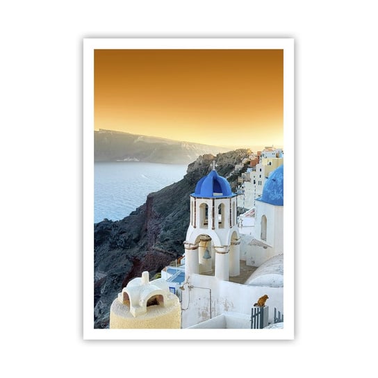 Obraz - Plakat - Santorini - przytulone do skał - 70x100cm - Krajobraz Grecja Santorini - Foto Plakaty bez ramy na ścianę do Salonu Sypialni ARTTOR ARTTOR