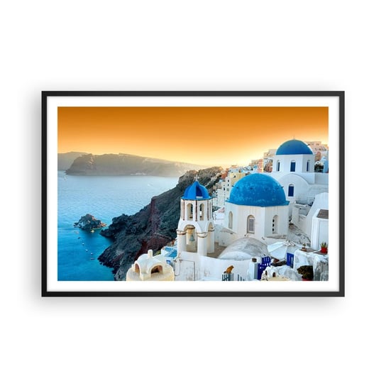 Obraz - Plakat - Santorini - przytulone do skał - 91x61cm - Krajobraz Grecja Santorini - Foto Plakaty na ścianę w czarnej ramie - Plakat do Salonu Sypialni ARTTOR ARTTOR
