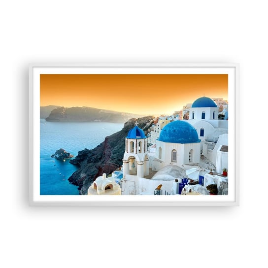 Obraz - Plakat - Santorini - przytulone do skał - 91x61cm - Krajobraz Grecja Santorini - Foto Plakaty na ścianę w ramie białej - Plakat do Salonu Sypialni ARTTOR ARTTOR