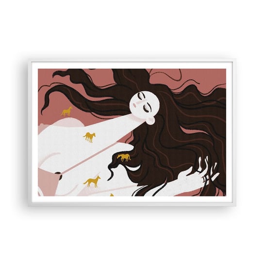 Obraz - Plakat - Sen o złotym koniu - 100x70cm - Kobieta Portret Minimalizm - Foto Plakaty w ramie koloru białego do Salonu Sypialni ARTTOR ARTTOR
