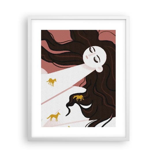 Obraz - Plakat - Sen o złotym koniu - 40x50cm - Kobieta Portret Minimalizm - Foto Plakaty w ramie koloru białego do Salonu Sypialni ARTTOR ARTTOR