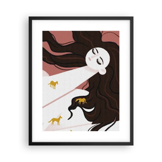 Obraz - Plakat - Sen o złotym koniu - 40x50cm - Kobieta Portret Minimalizm - Foto Plakaty w ramie koloru czarnego do Salonu Sypialni ARTTOR ARTTOR