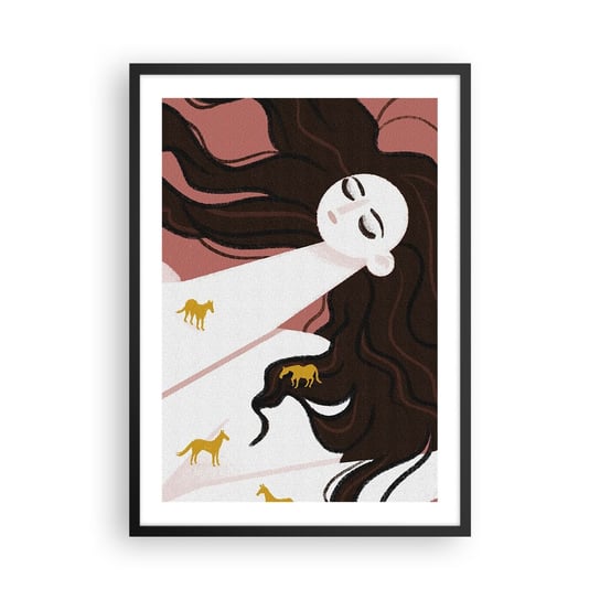 Obraz - Plakat - Sen o złotym koniu - 50x70cm - Kobieta Portret Minimalizm - Nowoczesny modny obraz Plakat czarna rama ARTTOR ARTTOR