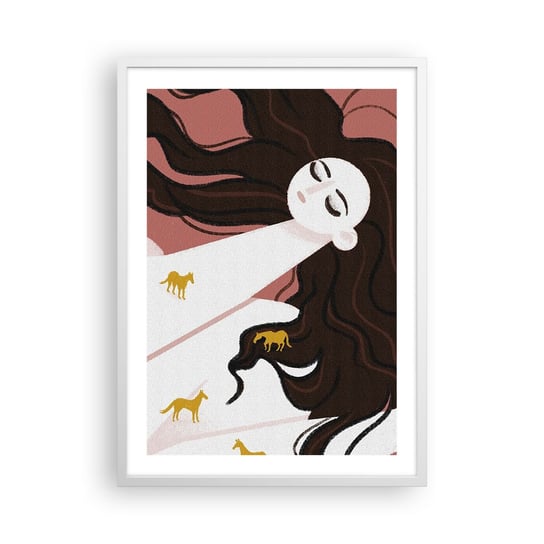 Obraz - Plakat - Sen o złotym koniu - 50x70cm - Kobieta Portret Minimalizm - Nowoczesny modny obraz Plakat rama biała ARTTOR ARTTOR