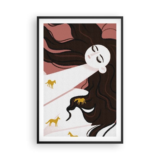 Obraz - Plakat - Sen o złotym koniu - 61x91cm - Kobieta Portret Minimalizm - Foto Plakaty na ścianę w czarnej ramie - Plakat do Salonu Sypialni ARTTOR ARTTOR