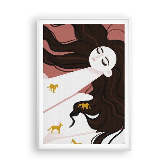 Obraz - Plakat - Sen o złotym koniu - 70x100cm - Kobieta Portret Minimalizm - Foto Plakaty w ramie koloru białego do Salonu Sypialni ARTTOR ARTTOR