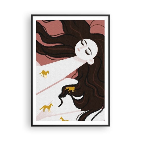 Obraz - Plakat - Sen o złotym koniu - 70x100cm - Kobieta Portret Minimalizm - Foto Plakaty w ramie koloru czarnego do Salonu Sypialni ARTTOR ARTTOR