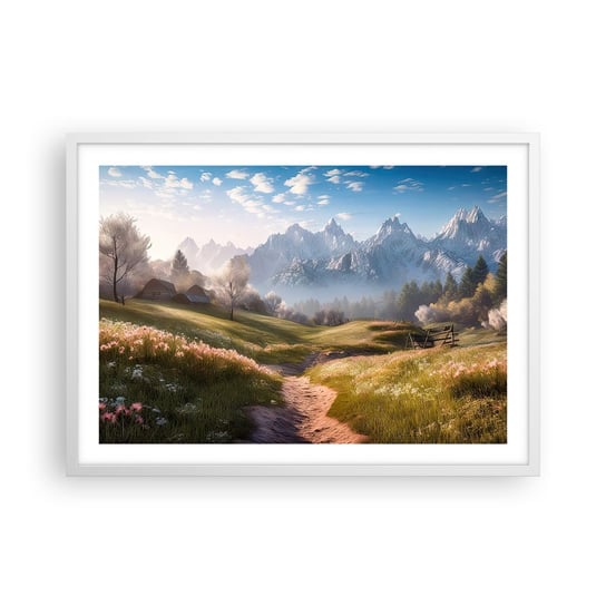 Obraz - Plakat - Sielska dolina - 70x50cm - Krajobraz Górski Ścieżka Alpy - Nowoczesny modny obraz Plakat rama biała ARTTOR ARTTOR
