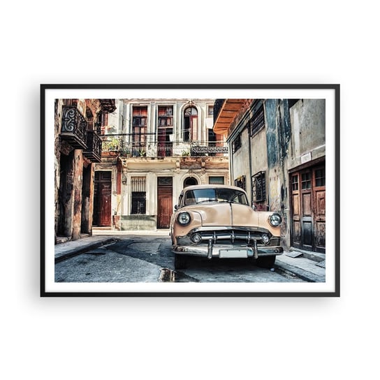 Obraz - Plakat - Sjesta w Hawanie - 100x70cm - Samochód Vintage Architektura Miasto - Foto Plakaty w ramie koloru czarnego do Salonu Sypialni ARTTOR ARTTOR