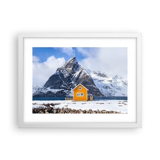 Obraz - Plakat - Skandynawskie wakacje - 40x30cm - Zima Alpy Góry - Foto Plakaty na ścianę w ramie białej - Plakat do Salonu Sypialni ARTTOR ARTTOR