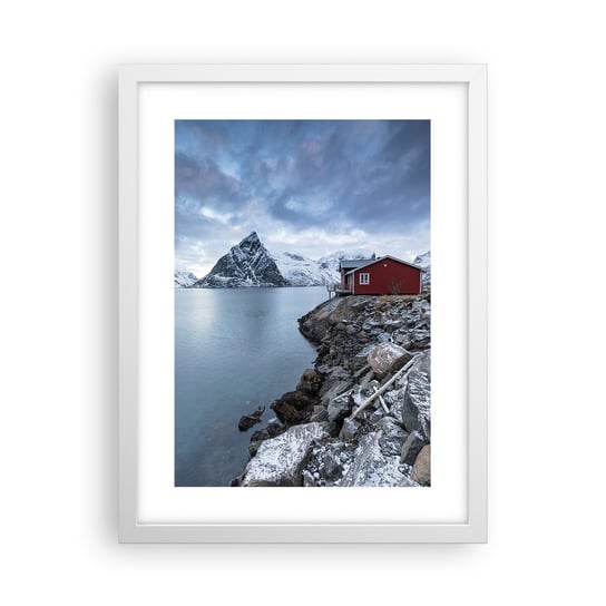 Obraz - Plakat - Skandynawskie zacisze - 30x40cm - Norwegia Fiordy Domek - Foto Plakaty na ścianę w ramie białej - Plakat do Salonu Sypialni ARTTOR ARTTOR