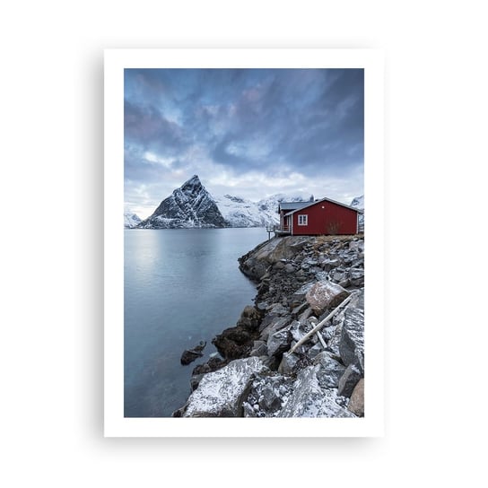 Obraz - Plakat - Skandynawskie zacisze - 50x70cm - Norwegia Fiordy Domek - Nowoczesny modny obraz Plakat bez ramy do Salonu Sypialni ARTTOR ARTTOR