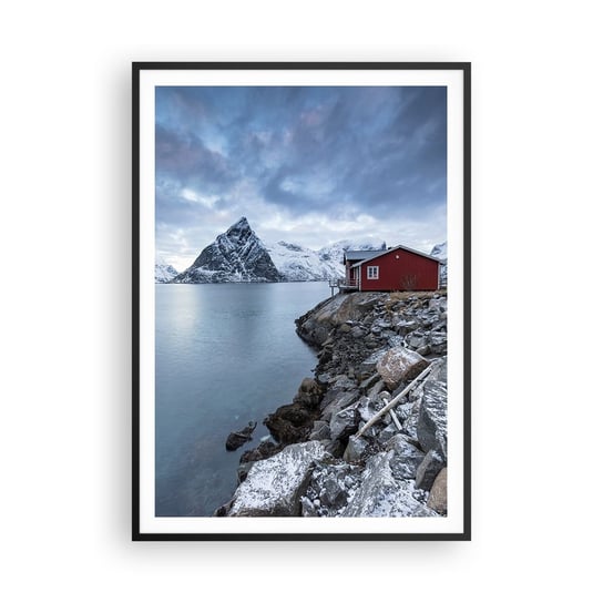 Obraz - Plakat - Skandynawskie zacisze - 70x100cm - Norwegia Fiordy Domek - Foto Plakaty w ramie koloru czarnego do Salonu Sypialni ARTTOR ARTTOR