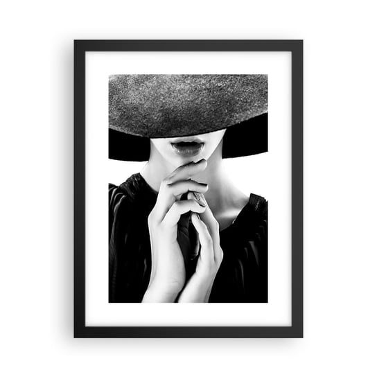 Obraz - Plakat - Skryte piękno - 30x40cm - Kobieta W Kapeluszu Kobiece Dłonie Moda - Foto Plakaty na ścianę w czarnej ramie - Plakat do Salonu Sypialni ARTTOR ARTTOR