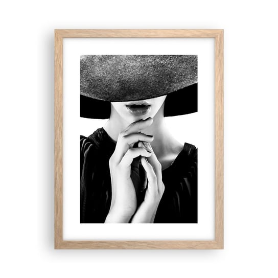 Obraz - Plakat - Skryte piękno - 30x40cm - Kobieta W Kapeluszu Kobiece Dłonie Moda - Foto Plakaty na ścianę w ramie jasny dąb - Plakat do Salonu Sypialni ARTTOR ARTTOR