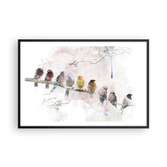 Obraz - Plakat - Skrzydlate spotkanie - 91x61cm - Ptaki Natura Grafika - Foto Plakaty na ścianę w czarnej ramie - Plakat do Salonu Sypialni ARTTOR ARTTOR