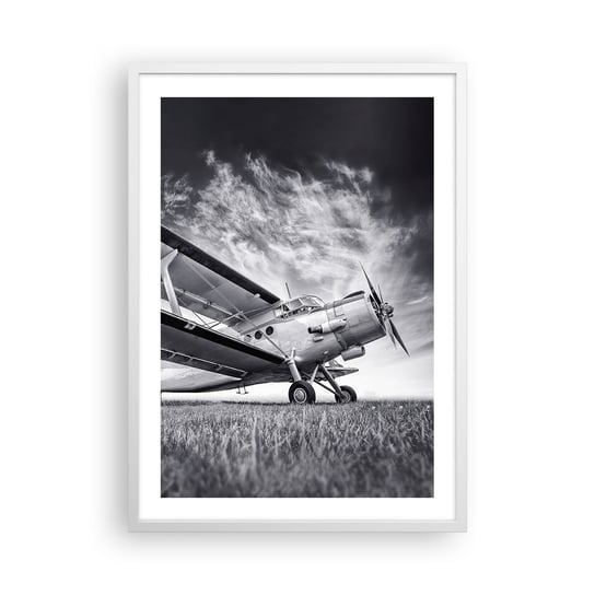 Obraz - Plakat - Skrzydlaty wędrowiec - 50x70cm - Samolot Lotnictwo Czarno-Biały - Nowoczesny modny obraz Plakat rama biała ARTTOR ARTTOR