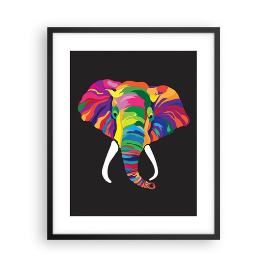 Obraz - Plakat - Słoń, który kochał kąpać się w tęczy - 40x50cm - Zwierzęta Słoń Kolorowy Obraz - Foto Plakaty w ramie koloru czarnego do Salonu Sypialni ARTTOR ARTTOR