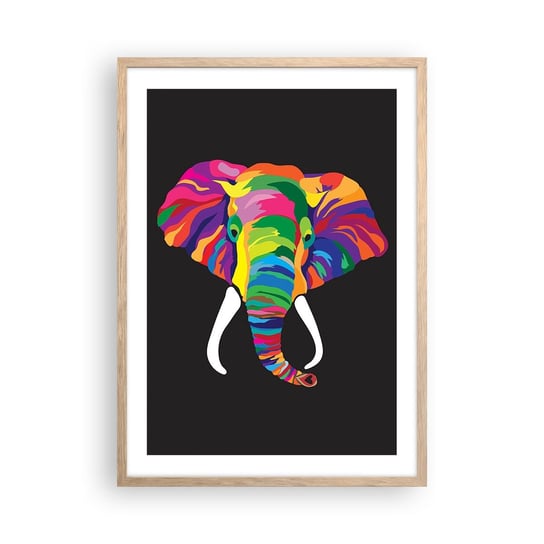 Obraz - Plakat - Słoń, który kochał kąpać się w tęczy - 50x70cm - Zwierzęta Słoń Kolorowy Obraz - Nowoczesny modny obraz Plakat rama jasny dąb ARTTOR ARTTOR