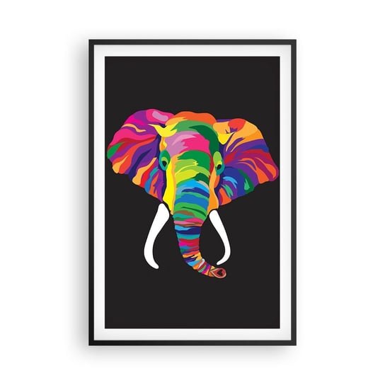 Obraz - Plakat - Słoń, który kochał kąpać się w tęczy - 61x91cm - Zwierzęta Słoń Kolorowy Obraz - Foto Plakaty na ścianę w czarnej ramie - Plakat do Salonu Sypialni ARTTOR ARTTOR