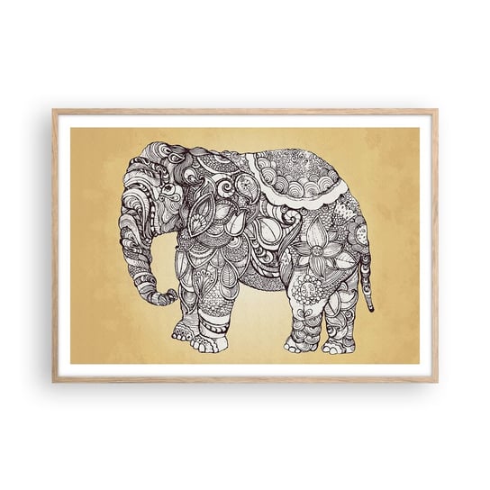 Obraz - Plakat - Słoń się zasłonił - 100x70cm - Słoń Indyjski Zwierzę - Foto Plakaty w ramie koloru jasny dąb do Salonu Sypialni ARTTOR ARTTOR