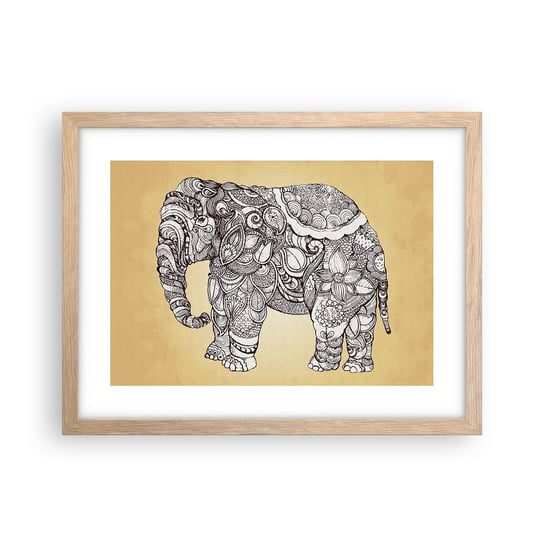 Obraz - Plakat - Słoń się zasłonił - 40x30cm - Słoń Indyjski Zwierzę - Foto Plakaty na ścianę w ramie jasny dąb - Plakat do Salonu Sypialni ARTTOR ARTTOR