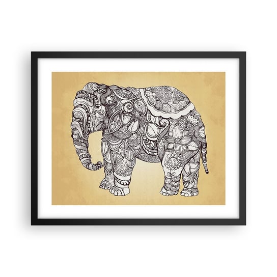 Obraz - Plakat - Słoń się zasłonił - 50x40cm - Słoń Indyjski Zwierzę - Foto Plakaty w ramie koloru czarnego do Salonu Sypialni ARTTOR ARTTOR