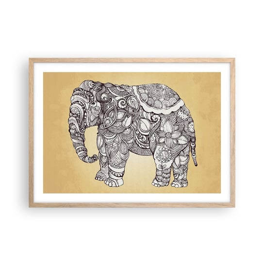 Obraz - Plakat - Słoń się zasłonił - 70x50cm - Słoń Indyjski Zwierzę - Nowoczesny modny obraz Plakat rama jasny dąb ARTTOR ARTTOR