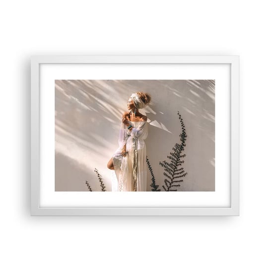 Obraz - Plakat - Słońce i dziewczyna - 40x30cm - Kobieta Boho Moda - Foto Plakaty na ścianę w ramie białej - Plakat do Salonu Sypialni ARTTOR ARTTOR