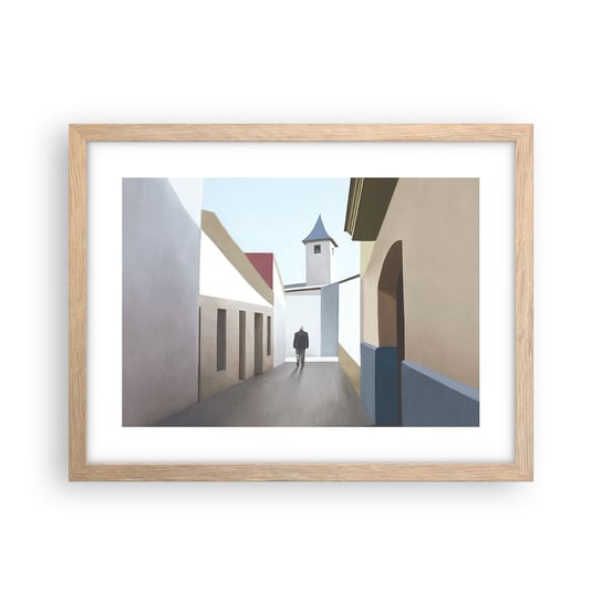 Obraz - Plakat - Słoneczny spacer - 40x30cm - Pastelowe Budynki Architektura - Foto Plakaty na ścianę w ramie jasny dąb - Plakat do Salonu Sypialni ARTTOR ARTTOR