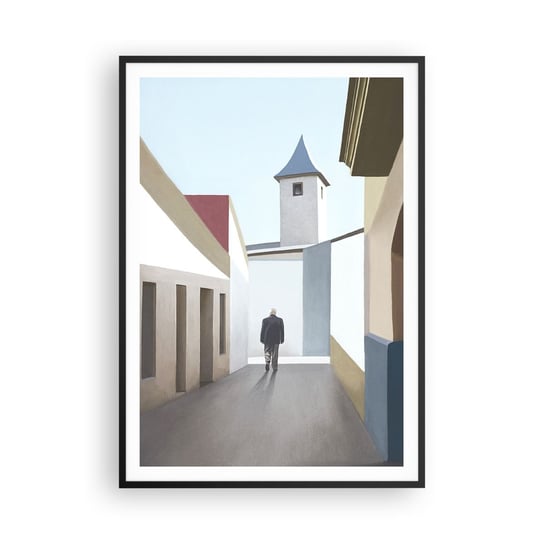 Obraz - Plakat - Słoneczny spacer - 70x100cm - Pastelowe Budynki Architektura - Foto Plakaty w ramie koloru czarnego do Salonu Sypialni ARTTOR ARTTOR