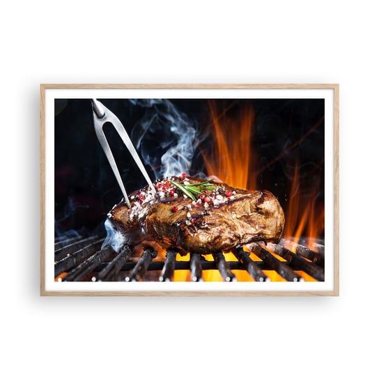 Obraz - Plakat - Soczyste i wonne - 100x70cm - Gastronomia Stek Grill - Foto Plakaty w ramie koloru jasny dąb do Salonu Sypialni ARTTOR ARTTOR