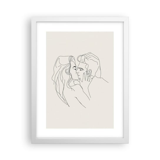 Obraz - Plakat - Splątani uczuciem - 30x40cm - Grafika Zakochana Para Pocałunek - Foto Plakaty na ścianę w ramie białej - Plakat do Salonu Sypialni ARTTOR ARTTOR
