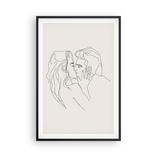 Obraz - Plakat - Splątani uczuciem - 61x91cm - Grafika Zakochana Para Pocałunek - Foto Plakaty na ścianę w czarnej ramie - Plakat do Salonu Sypialni ARTTOR ARTTOR