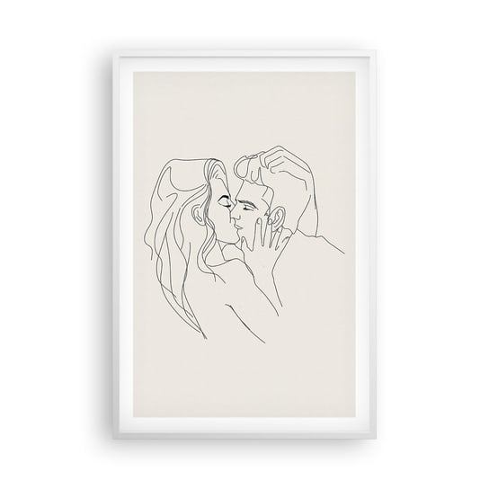 Obraz - Plakat - Splątani uczuciem - 61x91cm - Grafika Zakochana Para Pocałunek - Foto Plakaty na ścianę w ramie białej - Plakat do Salonu Sypialni ARTTOR ARTTOR