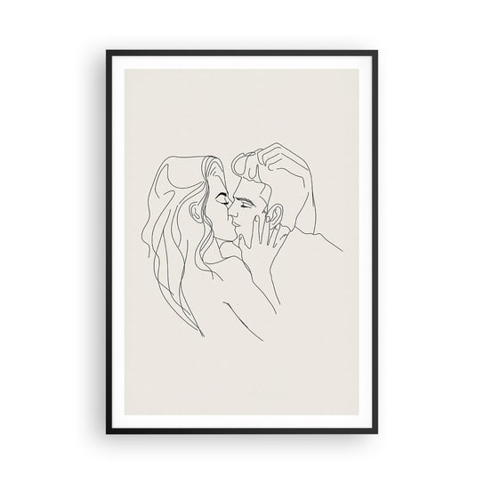 Obraz - Plakat - Splątani uczuciem - 70x100cm - Grafika Zakochana Para Pocałunek - Foto Plakaty w ramie koloru czarnego do Salonu Sypialni ARTTOR ARTTOR