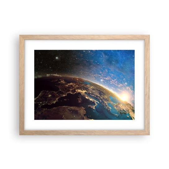 Obraz - Plakat - Spójrzmy na siebie z dystansu - 40x30cm - Kosmos Planet Ziemia Kula Ziemska - Foto Plakaty na ścianę w ramie jasny dąb - Plakat do Salonu Sypialni ARTTOR ARTTOR