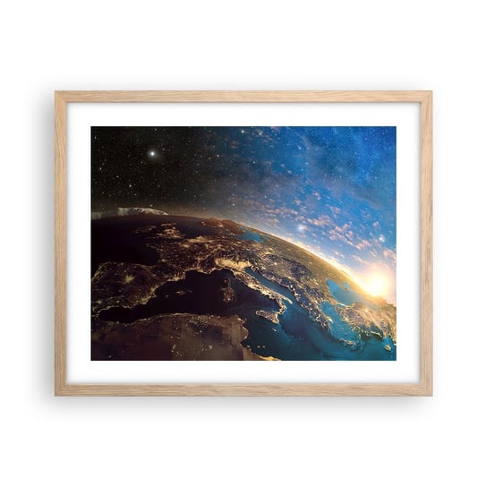 Obraz - Plakat - Spójrzmy na siebie z dystansu - 50x40cm - Kosmos Planet Ziemia Kula Ziemska - Foto Plakaty w ramie koloru jasny dąb do Salonu Sypialni ARTTOR ARTTOR