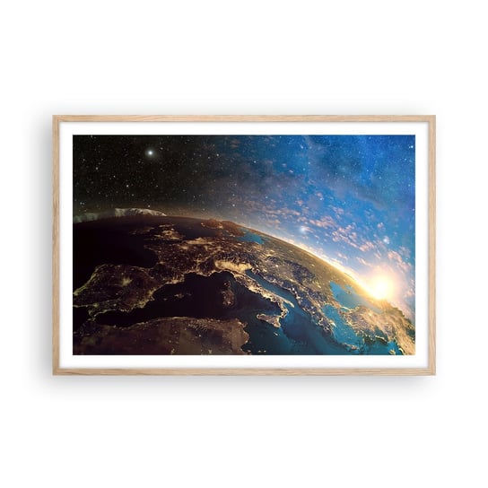 Obraz - Plakat - Spójrzmy na siebie z dystansu - 91x61cm - Kosmos Planet Ziemia Kula Ziemska - Foto Plakaty na ścianę w ramie jasny dąb - Plakat do Salonu Sypialni ARTTOR ARTTOR